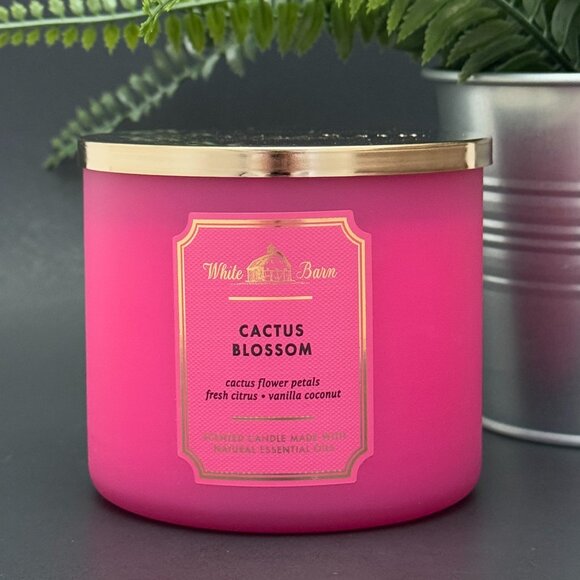 BBW Cactus Blossom White Barn Bath & Body Works 3 Wick Candle - Picture 1 of 10